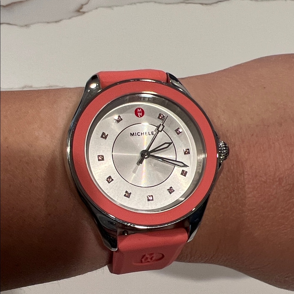 EUC Michele Cape Coral and Silver Watch